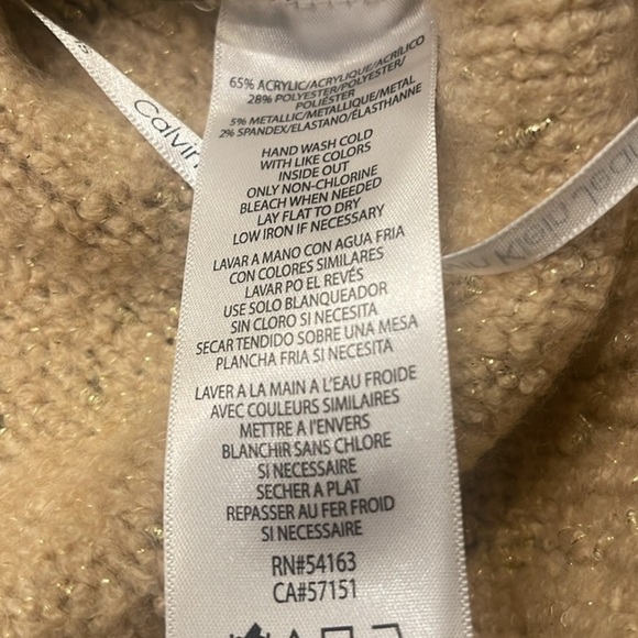 Calvin Klein Crewneck Sweater Metallic Gold Wheat Pullover NWT Sz Small - Picture 7 of 8